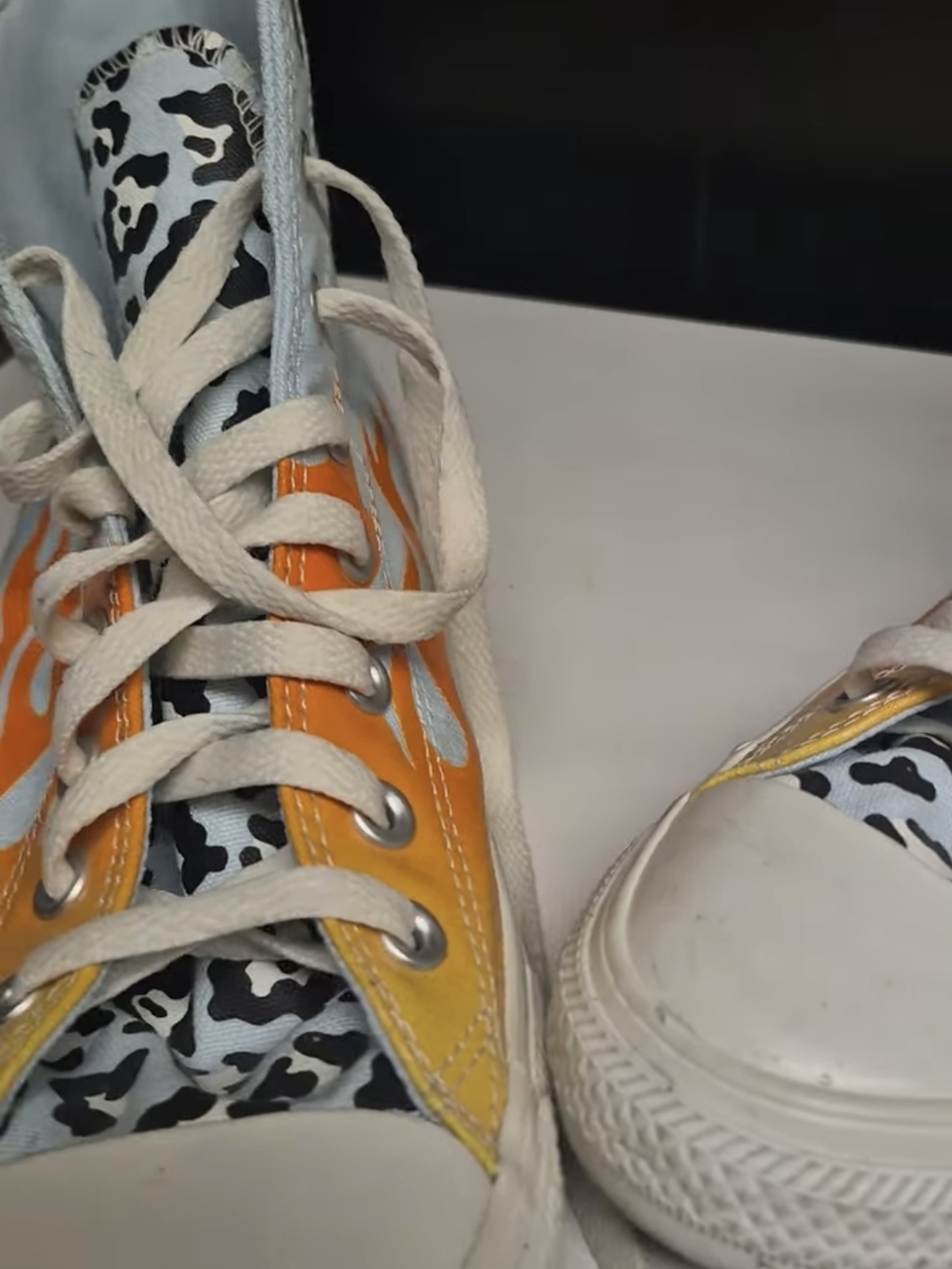 Light Blue High-Top Sneakers with Orange Flame Graphic - Picture 2 of 2